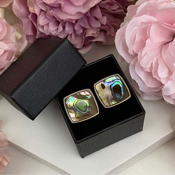 Elegant Abalone Shell Square Silver Cufflinks - Picture 5 of 16